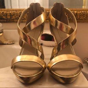 bcbgmaxazria gold strappy heels